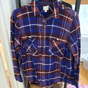 J. Crew Blue and Red Plaid Zip-Up Shirt